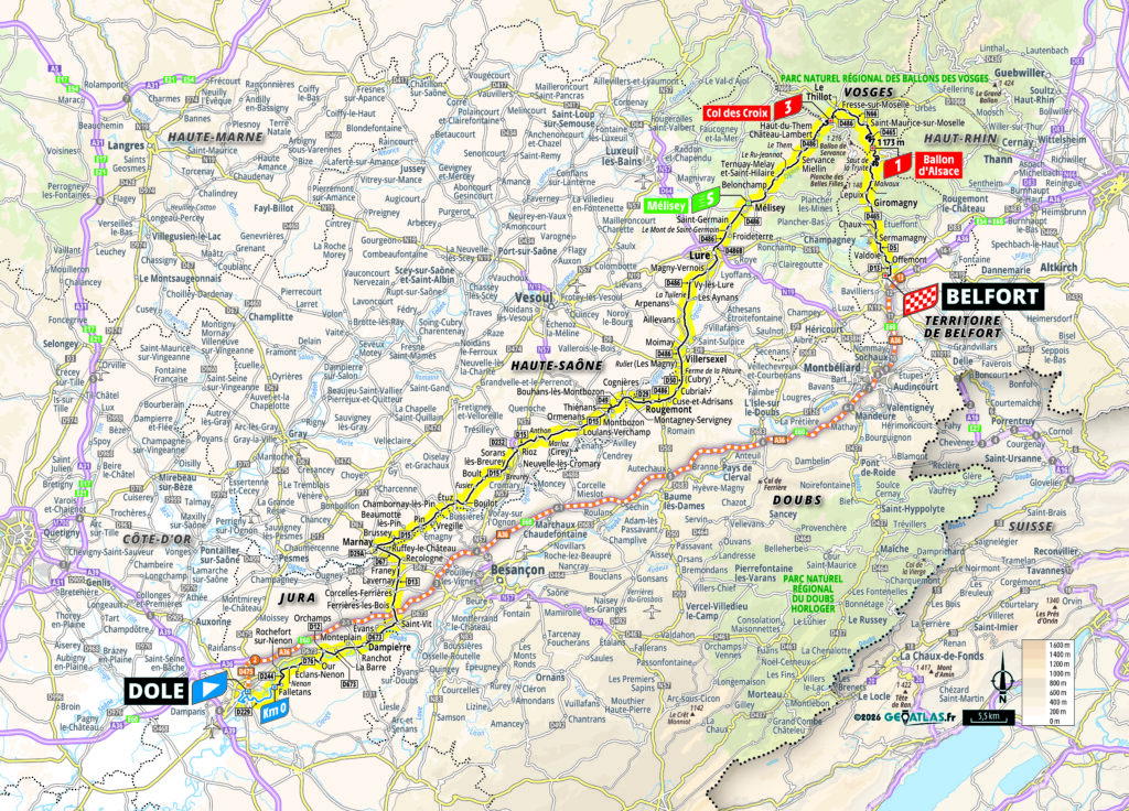 Die Streckenkarte der 13. Etappe der Tour de France 2026