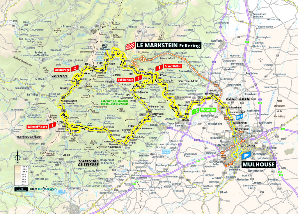 Die Streckenkarte der 14. Etappe der Tour de France 2026