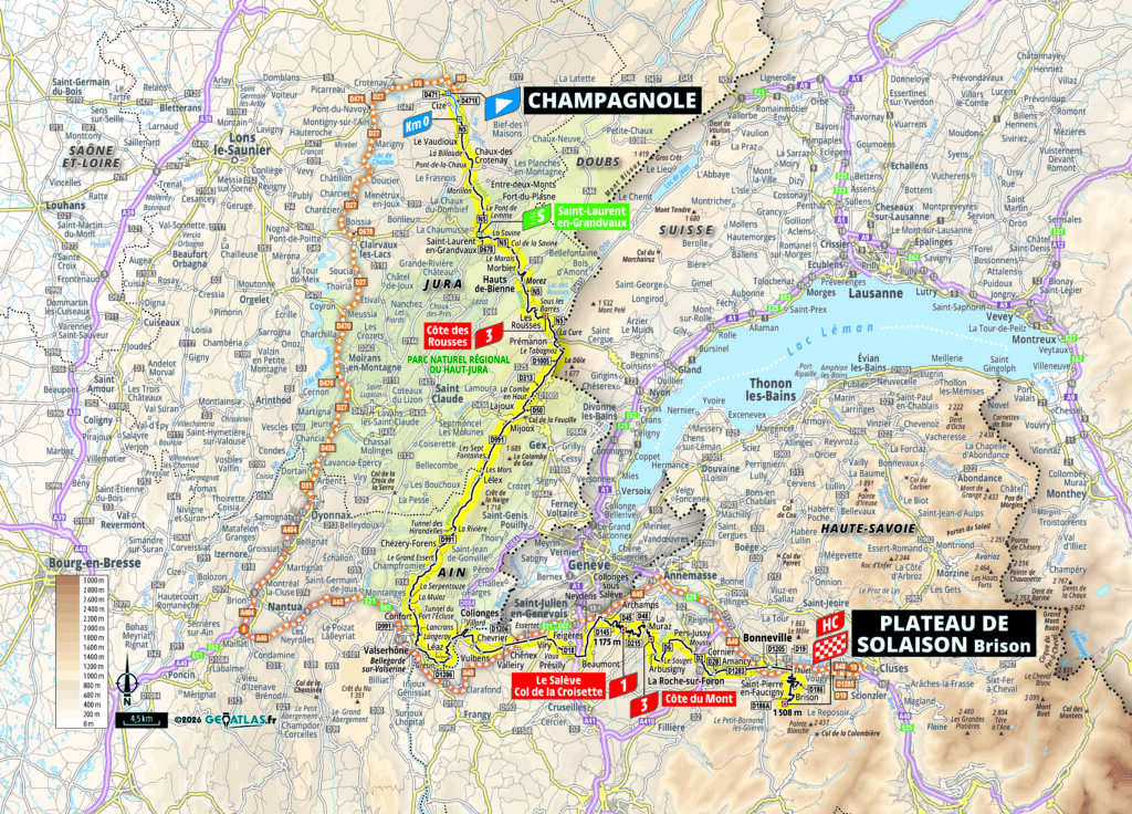Die Streckenkarte der 15. Etappe der Tour de France 2026