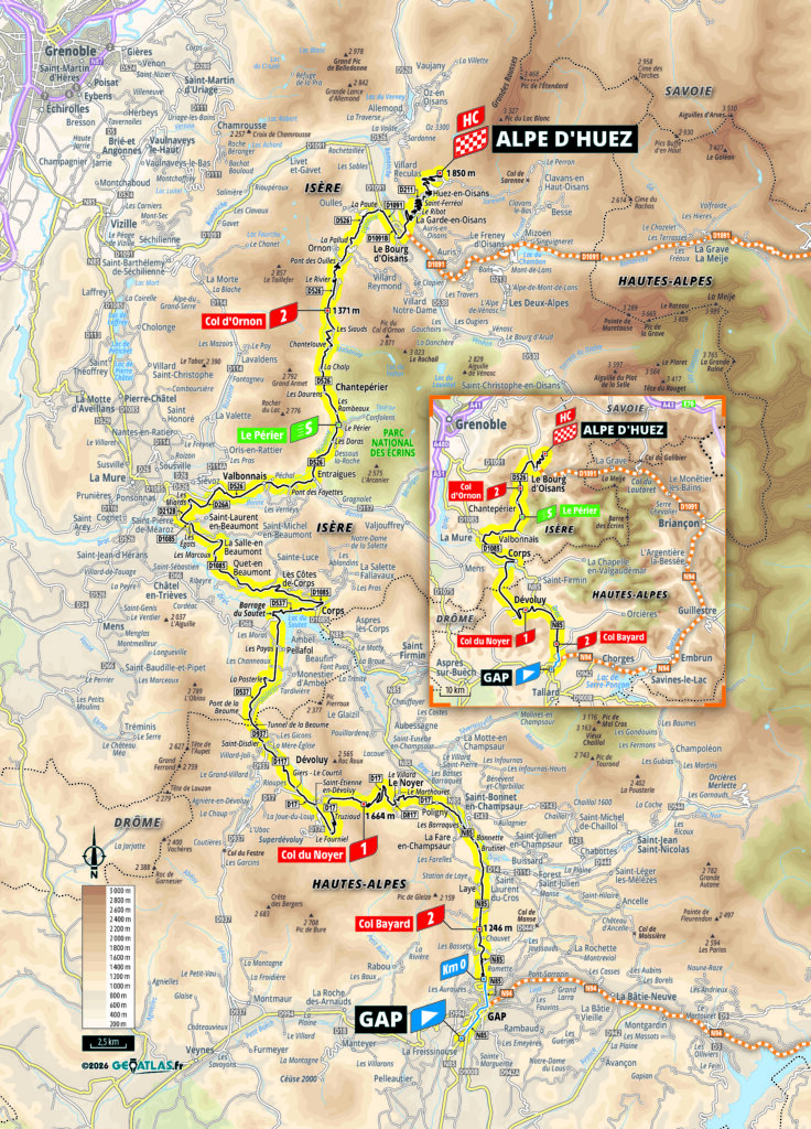 Die Streckenkarte der 19. Etappe der Tour de France 2026