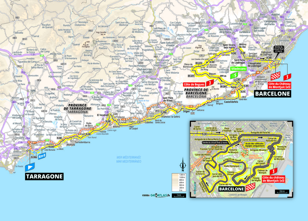 Die Streckenkarte der 2. Etappe der Tour de France 2026