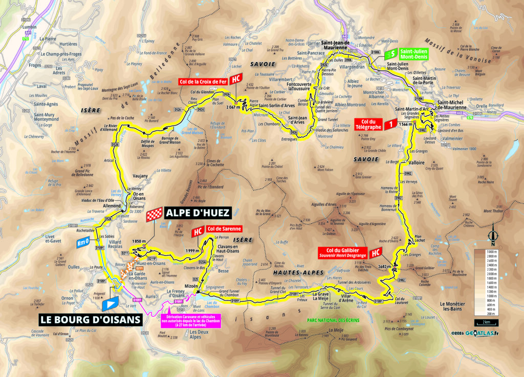 Die Streckenkarte der 20. Etappe der Tour de France 2026