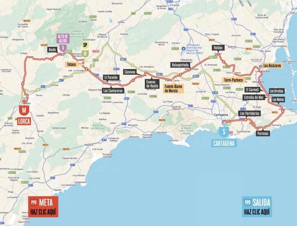 Carte du parcours de la 11e étape de la Vuelta a España 2026 : Cartagena – Lorca