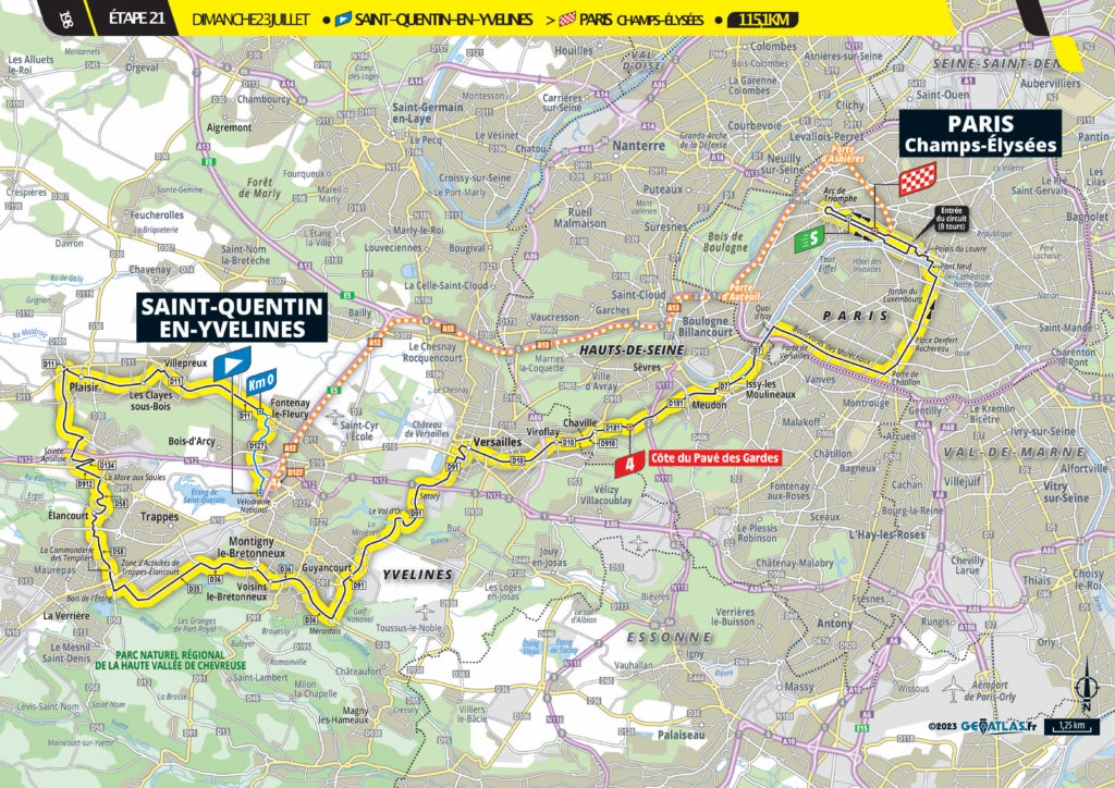 Strecke der 21. Etappe der Tour de France 2023