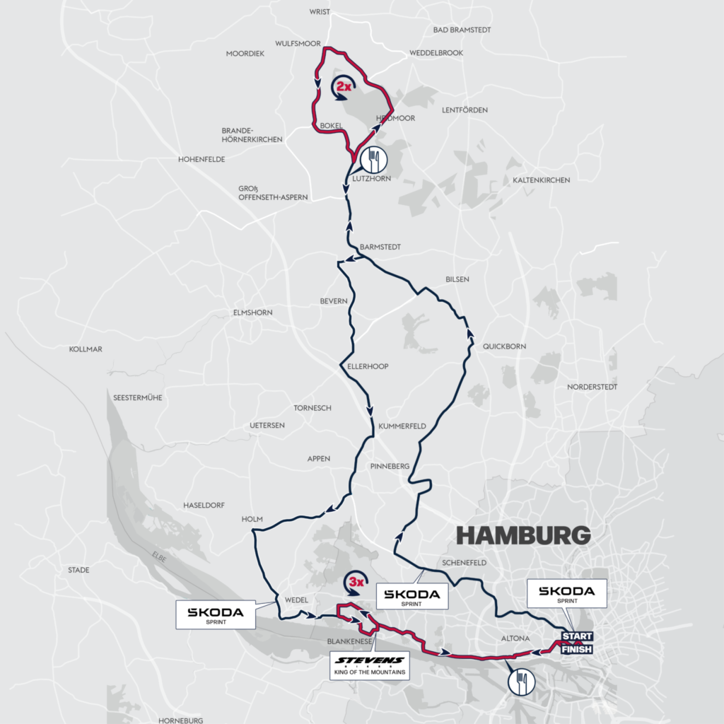 Die Stecke des Profi-Rennens  Cyclassics Hamburg 2023