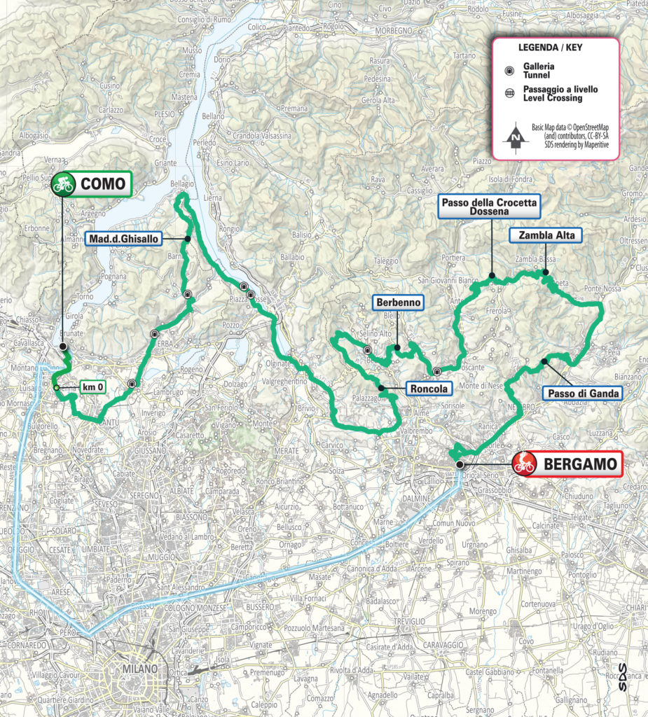 Die Streckenkarte der Lombardei-Rundfahrt 2023