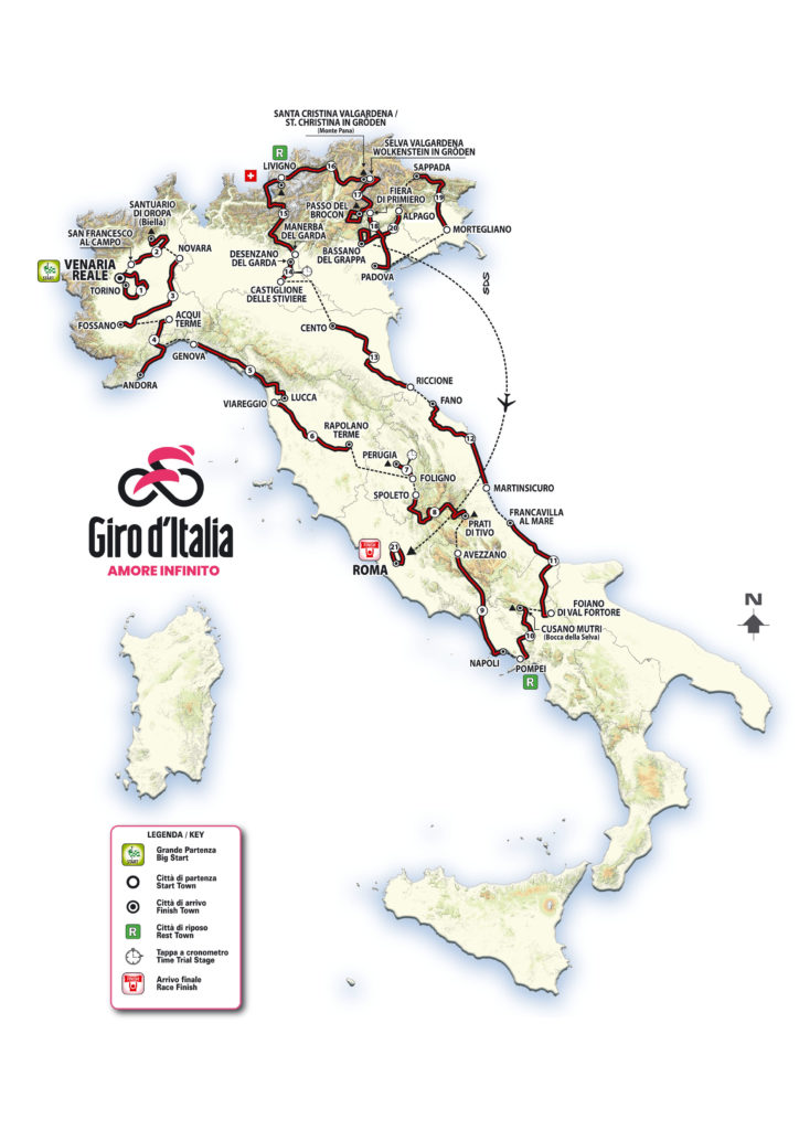 Die Strecken-Karte des Giro d'Italia 2024